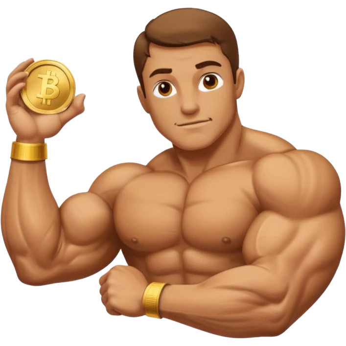 A bent arm showing its big bicep in a gold coin emoji