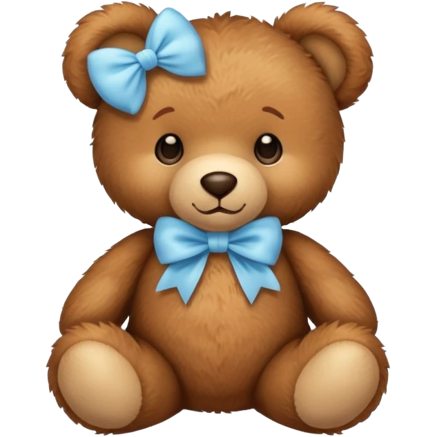 A beautiful brown teddy bear with light blue bow  emoji