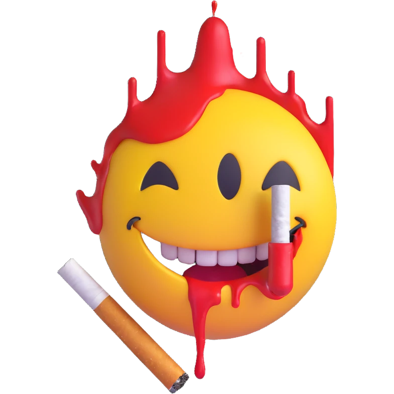 smiley face with a cigarette and blood emoji