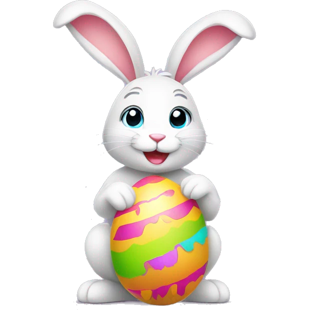Easter rabbit holding colorful eggs with vibrant colors emoji