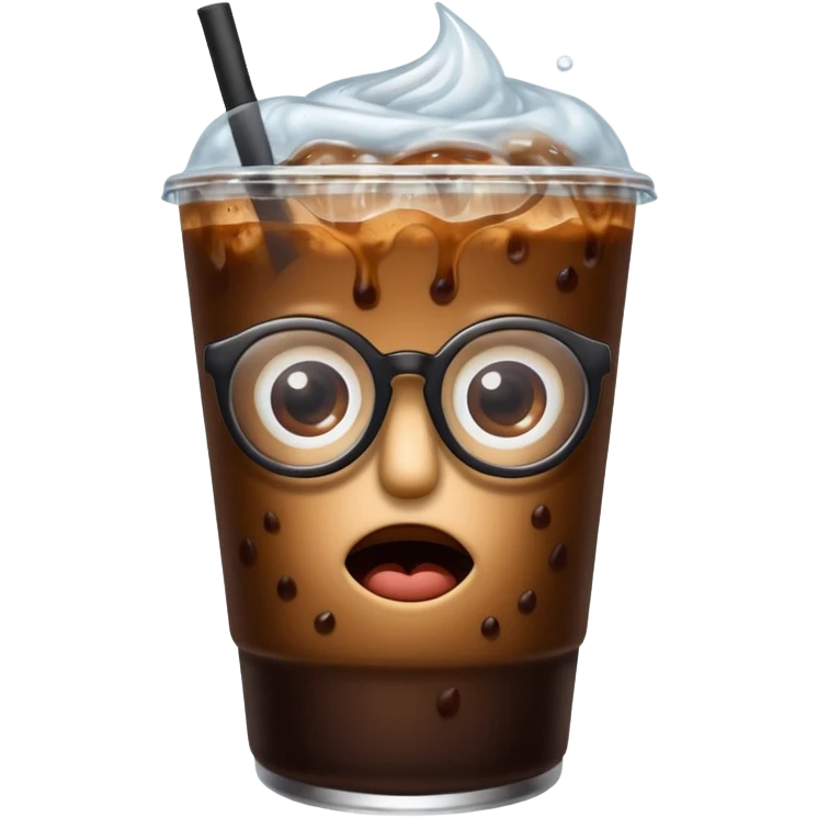 Dark Iced coffee with eyes and glasses emoji