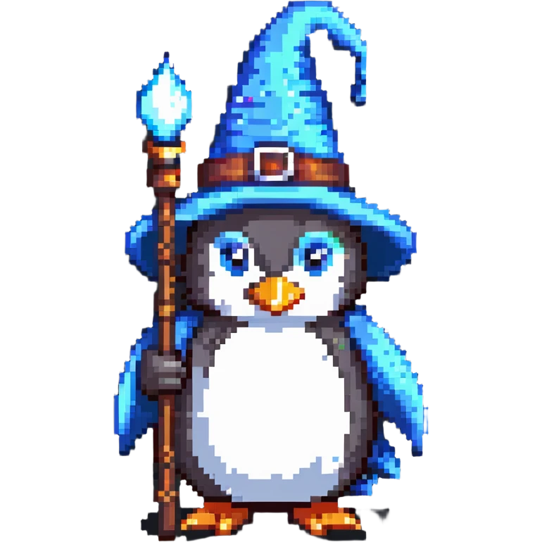 penguin wizard with a staff and wizard hat emoji