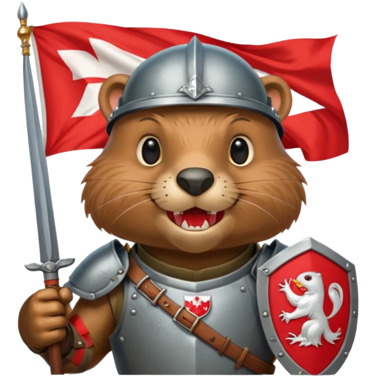 polish husaria miliatry unit but its a beaver, make him with a face like is the best fighter of all times with polish flag logo, not the whole body only the tors, show teeth emoji