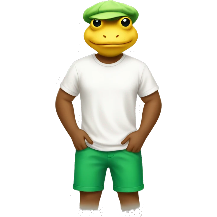 a yellow toad is wearing a white t-shirt and green shorts emoji