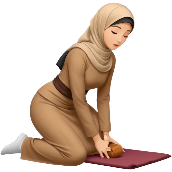 Woman Kneeling for Islamic prayer side view face touching the floor emoji