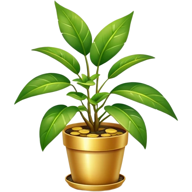 potted house plant with lots of coins on leaves emoji
