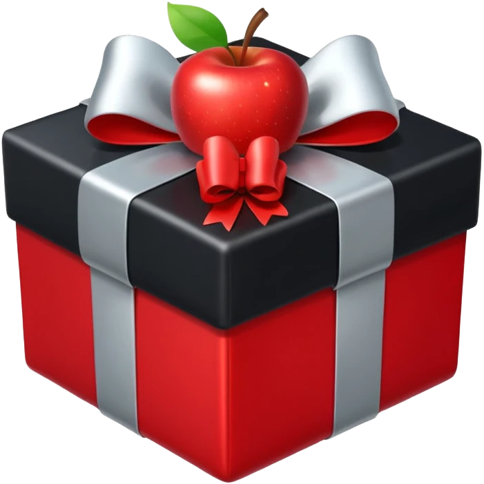 black gift box with shiny silver bow, apple emoji style, no text emoji