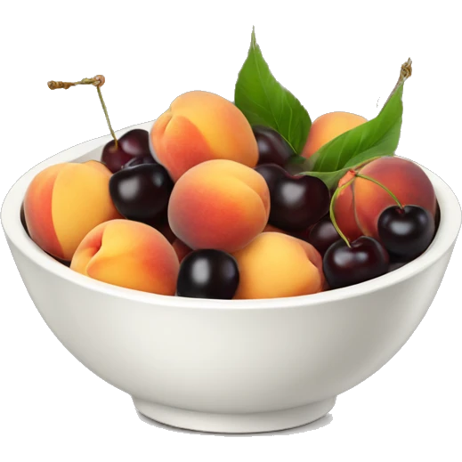Bowl of peaches and black cherries emoji