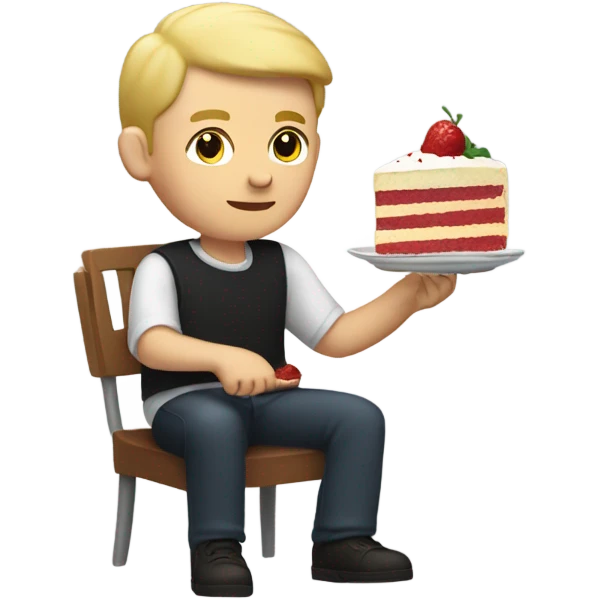 White guy with blonde hair, eating cake emoji