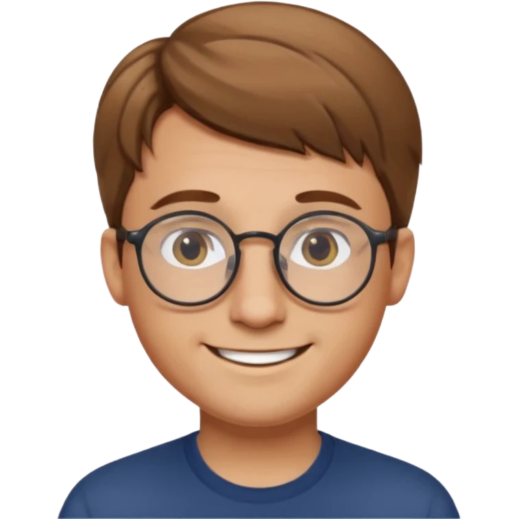 homme cheveux court marron clair sans barbe sourrir avec lunettes rondes emoji