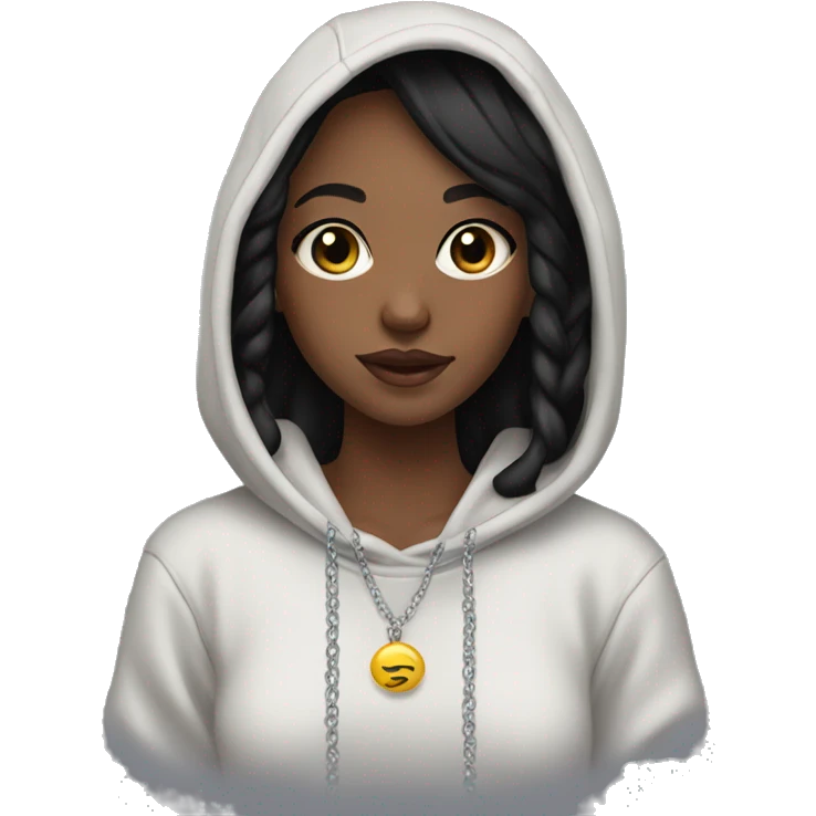 girl with light brown skin and black hair wearing an aesthetic hoodie, and silver necklace
 emoji