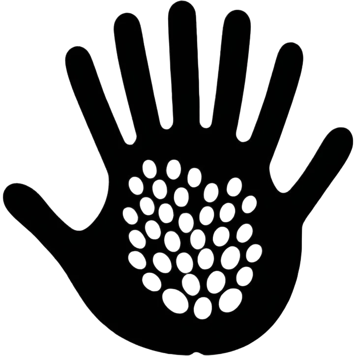 A handprint silhouette surrounded by dotted patterns.















 emoji