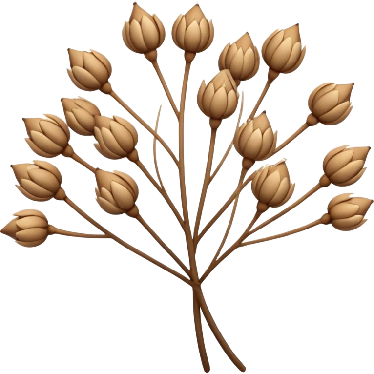 Airy and minimal, with fine stems spreading outward and clustered seeds creating a lace-like texture. emoji