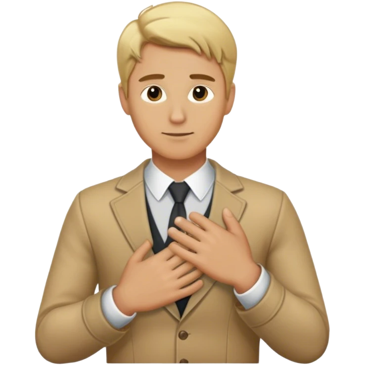 a blonde man wearing outfits put his one hand to the left of his chest emoji