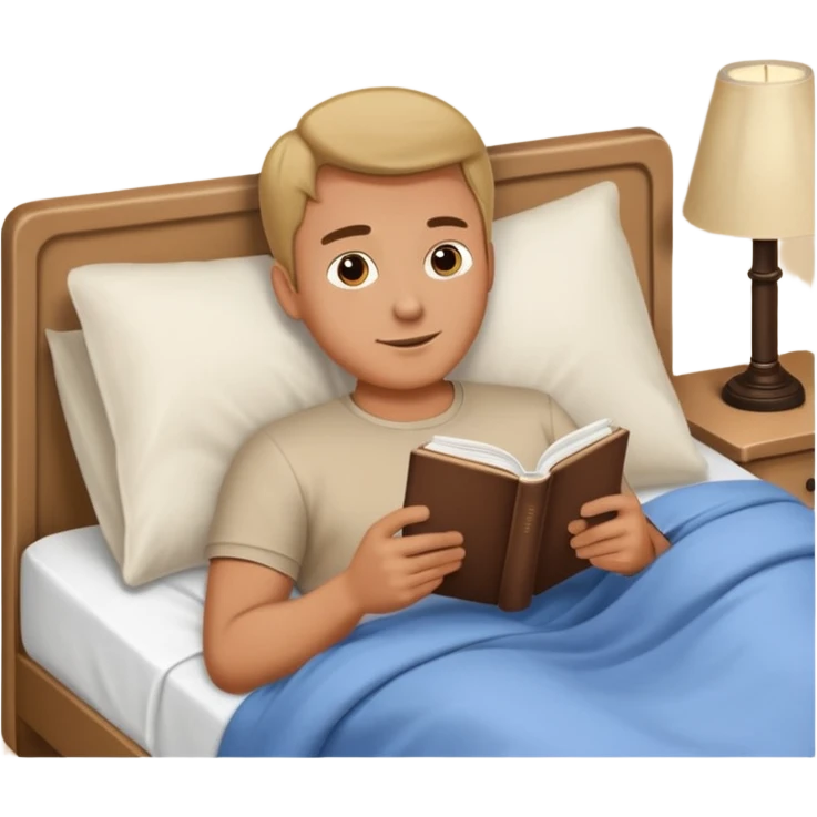Man laying in bed reading a book emoji