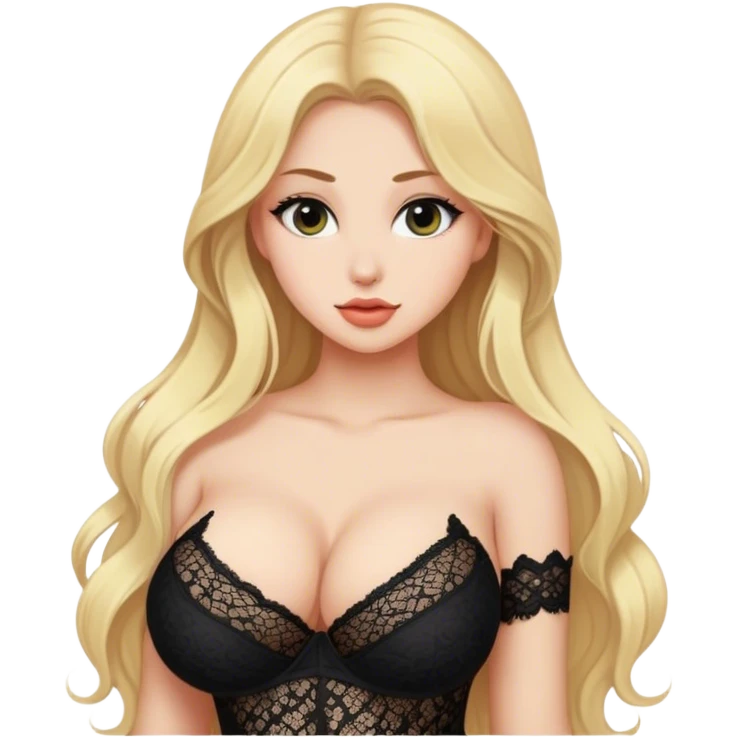 Beautiful Buxom long haired blonde, big juicy booty, wearing black lace, sfw emoji