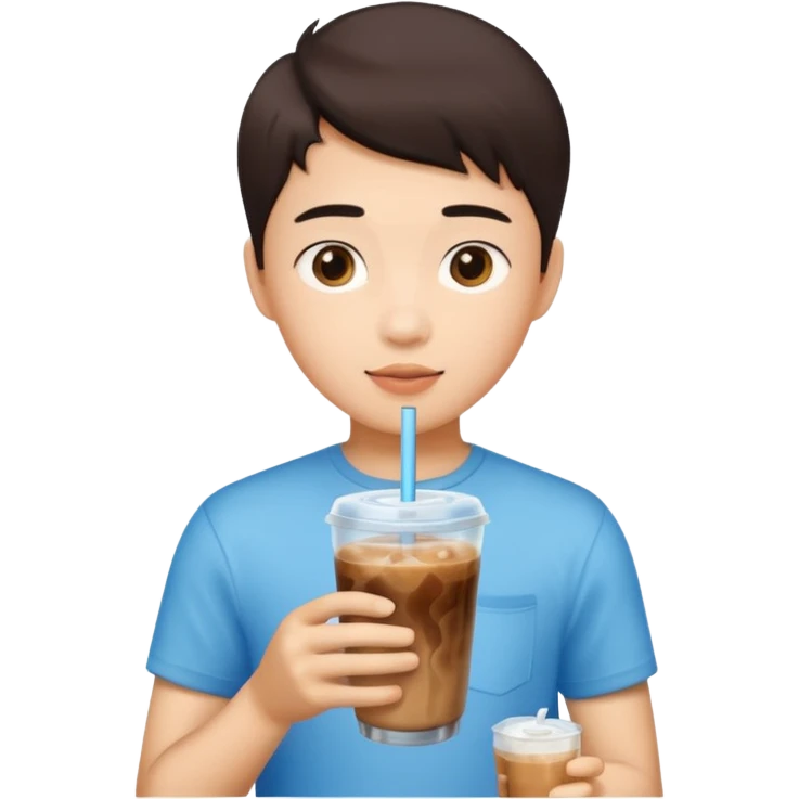 fem asian boy with ice coffee emoji