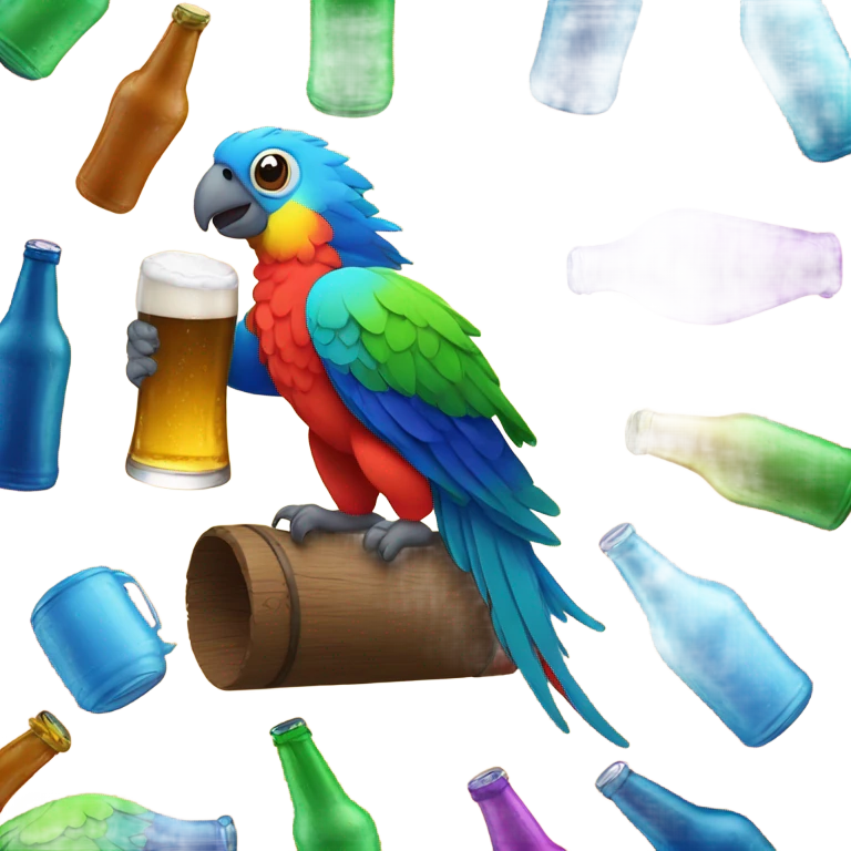 rainbow parrot holding beer emoji