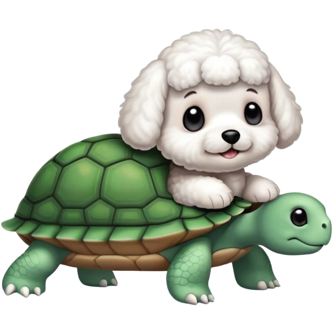 Bichon sitting on a cute turtle emoji