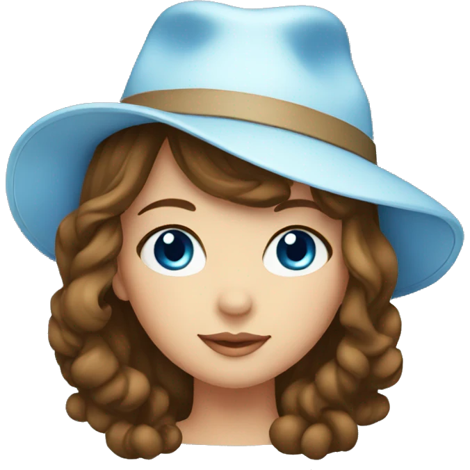 A girl with brunette hair blue eyes and hat emoji