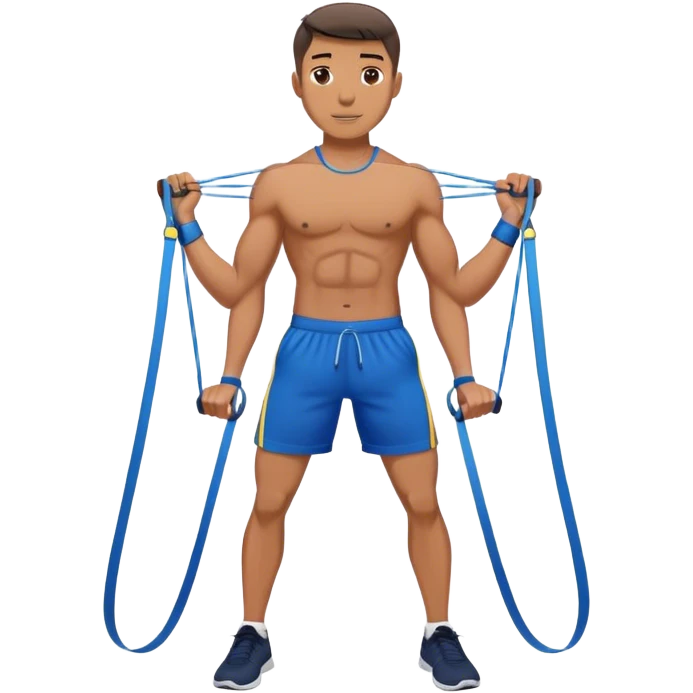 fit man with blue shorts resistance bands exercises emoji