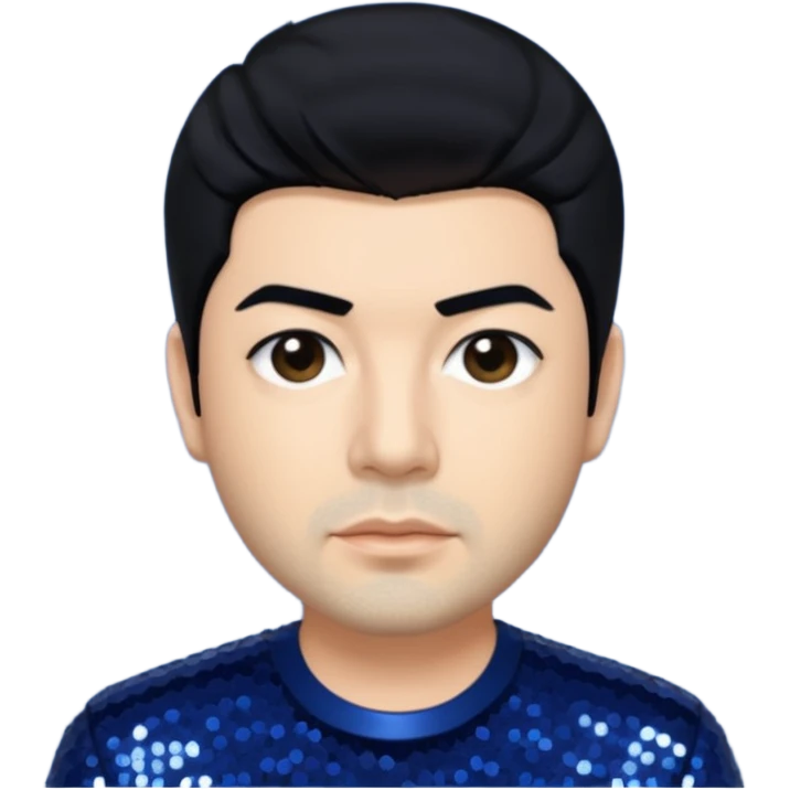 Chino Moreno with black hair, navy blue sequin outfit  emoji