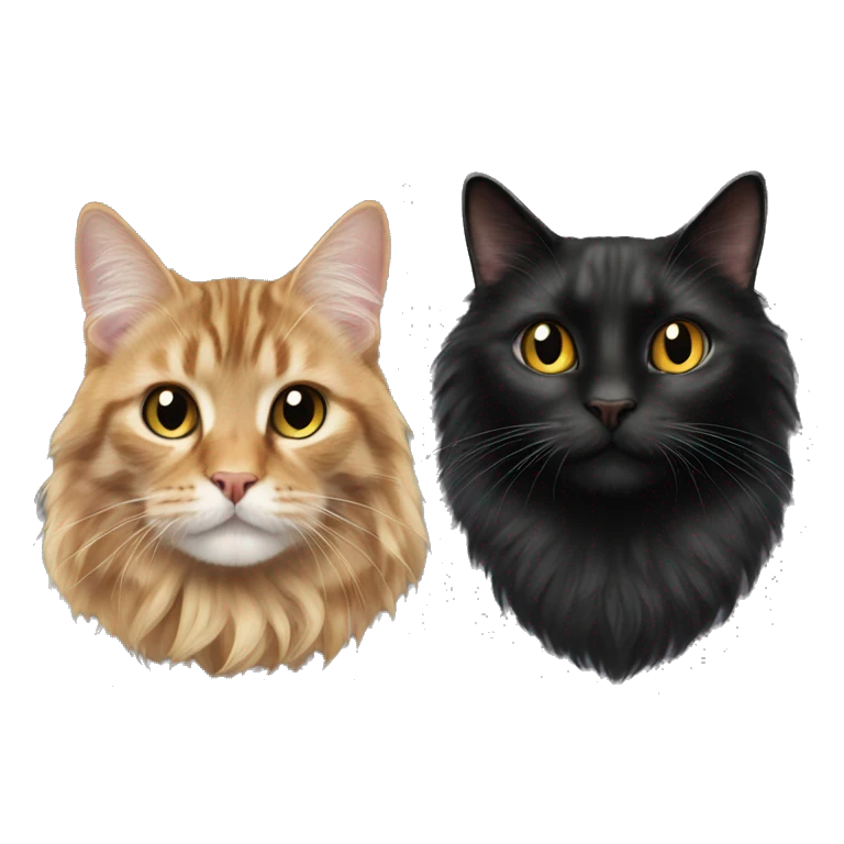 a long haired tabby cat and black cat emoji