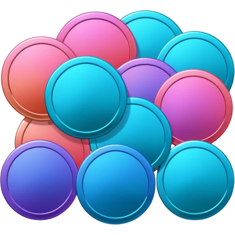 coins  pack in gradient of turquoise, blue, pink, purple, and coral color emoji