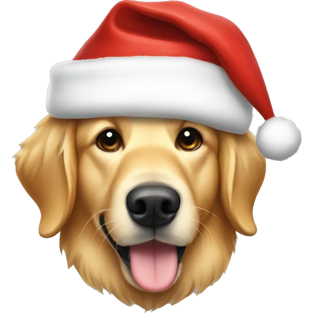 Golden retriever wearing a Santa hat emoji