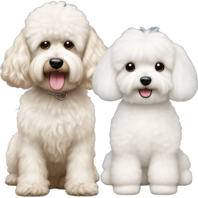 Big apricot cockapoo and small white bichon frise emoji