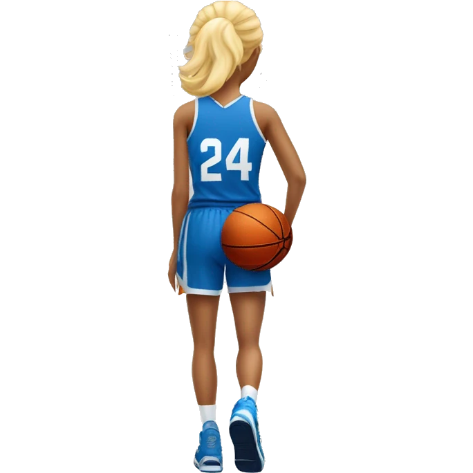 Basketball blonde female player from the back with number 24 holding a basketball on the side emoji