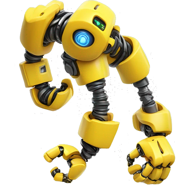 Flexing yellow robotic bicep with shocks and circuits that’s attached to the forearm emoji