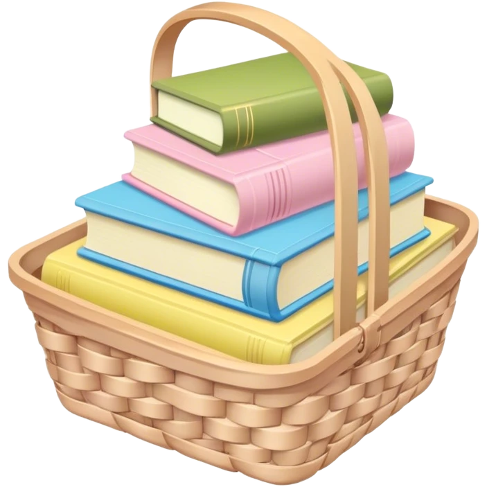 Pastel pink pastel yellow pastel blue and matcha colored books in a basket emoji