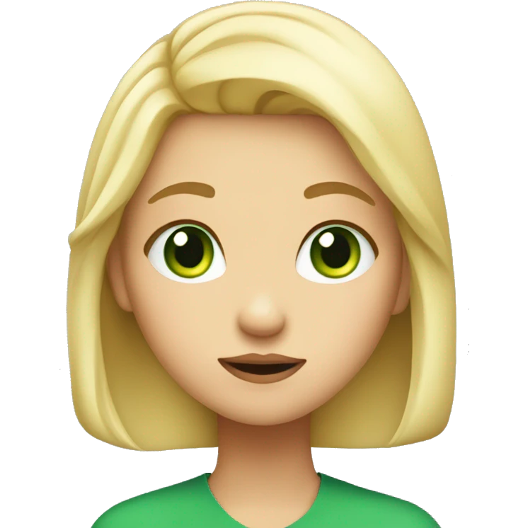 Girl with blonde hair and green eyes shrugging cute emoji