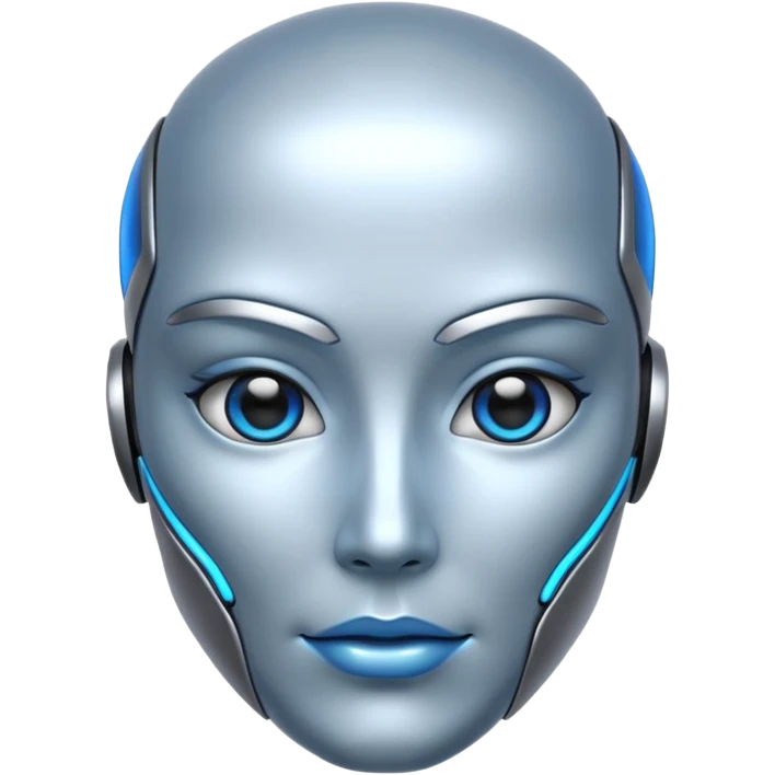 Synthoid emoji, futuristic android face, glowing accents, metallic features emoji