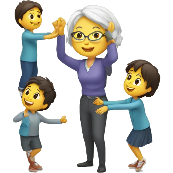 maestra dando clase con niños alrededor emoji