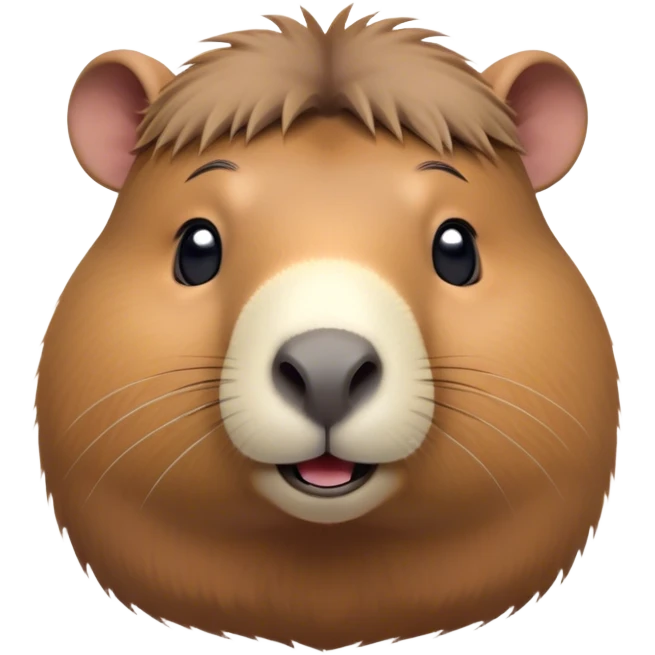 Cinematic Cute Capybara Portrait Emoji, Head tilted playfully and inquisitively, with a delightfully fluffy, rounded form and a characteristically large, flat capybara head featuring a short snout and small ears, accentuated by soft, inviting fur and round, sparkling eyes full of charm, Simplified yet irresistibly adorable features, highly detailed, glowing with a warm, friendly glow, high shine, affectionate and lively, stylized with a touch of whimsical cuteness, soft glowing outline, capturing the essence of a mischievous yet loving capybara that feels like it could tumble out of the screen into your arms! emoji