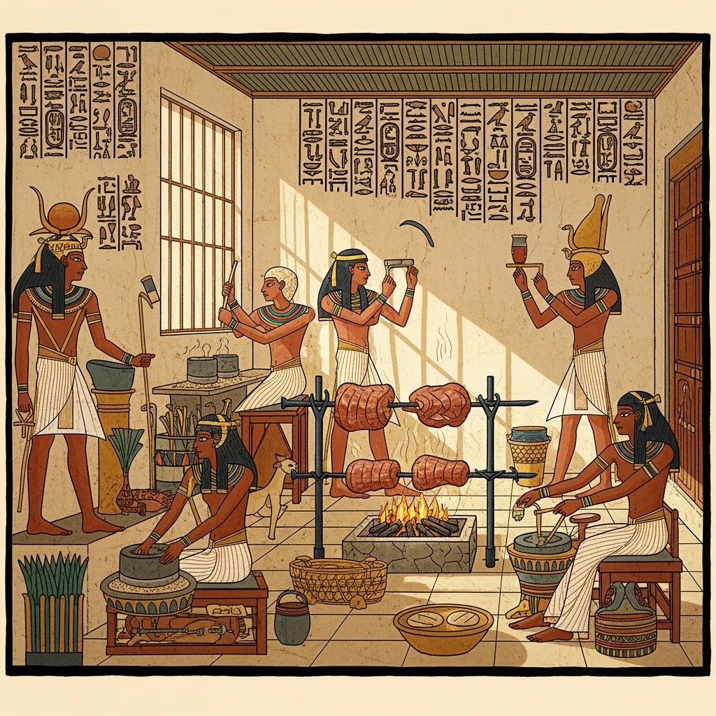 ancient Egyptian cooking scene in hieroglyphic style emoji
