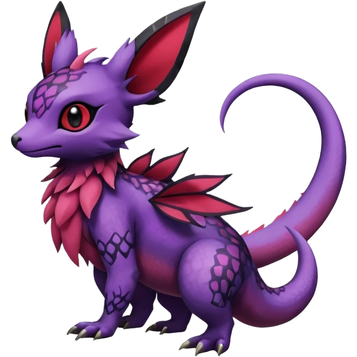 Rare exotic cute epic aesthetic Salandit-Eevee-Noibat-species-Fakemon-hybrid-creature, with markings, full body emoji