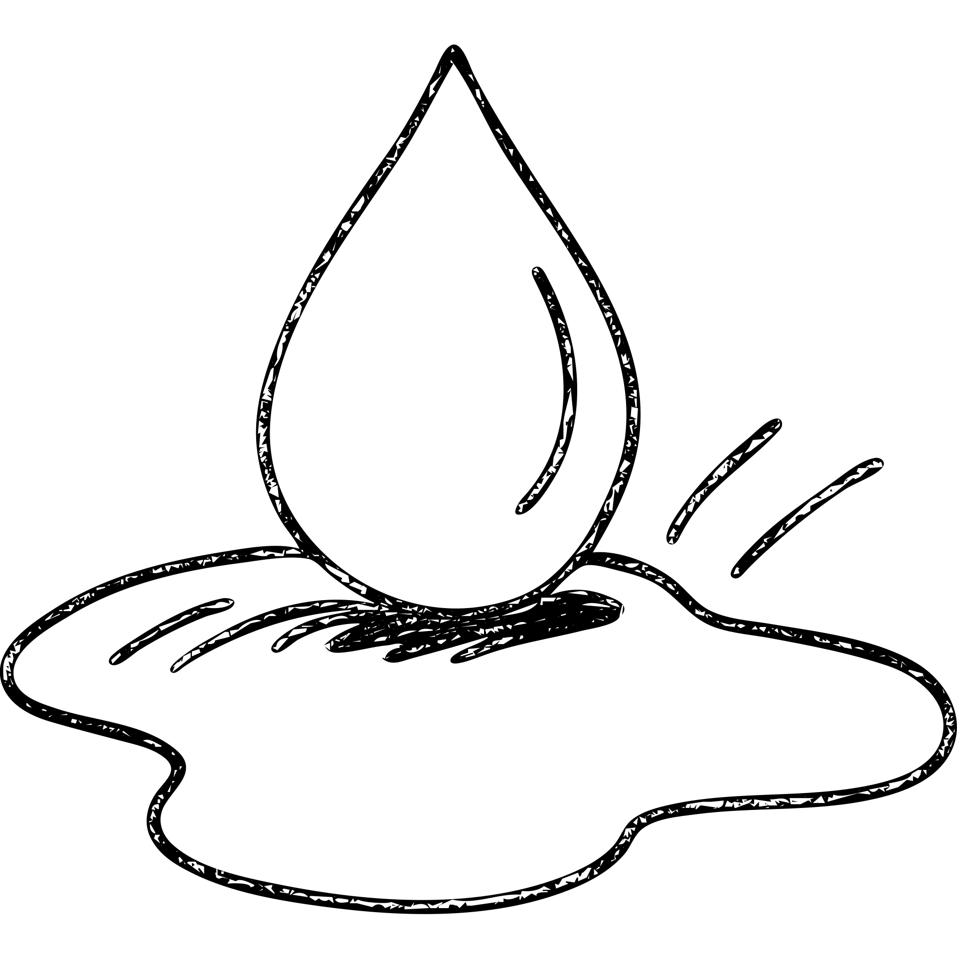 hand-drawn outlined icon of a water droplet sliding on glossy black paint, subtle repellent effect with lines, clean and modern emoji