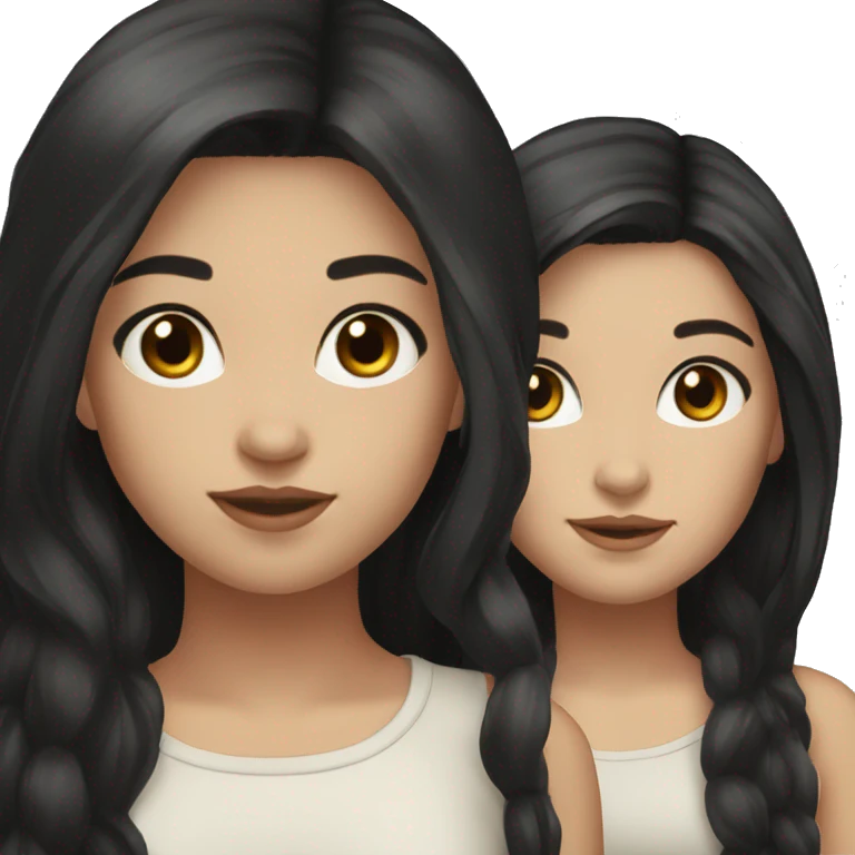 Two girls black hair brown eyes long hair tannish pale skin emoji