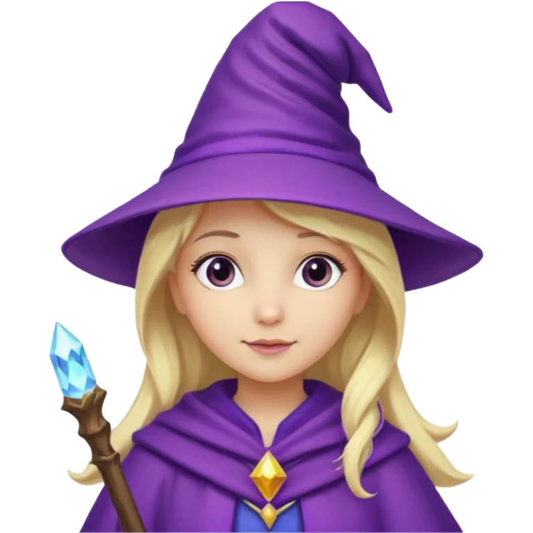 charming wizard girl, blonde hair, purple wizard hat emoji