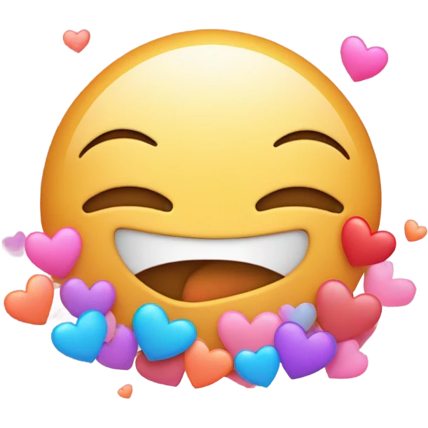 bashful laughing emoji surrounded by hearts emoji
