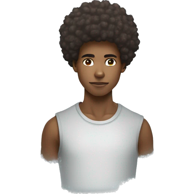 Young afrocentric young guy with a freezed afro wearing a programmer looking tshirt emoji