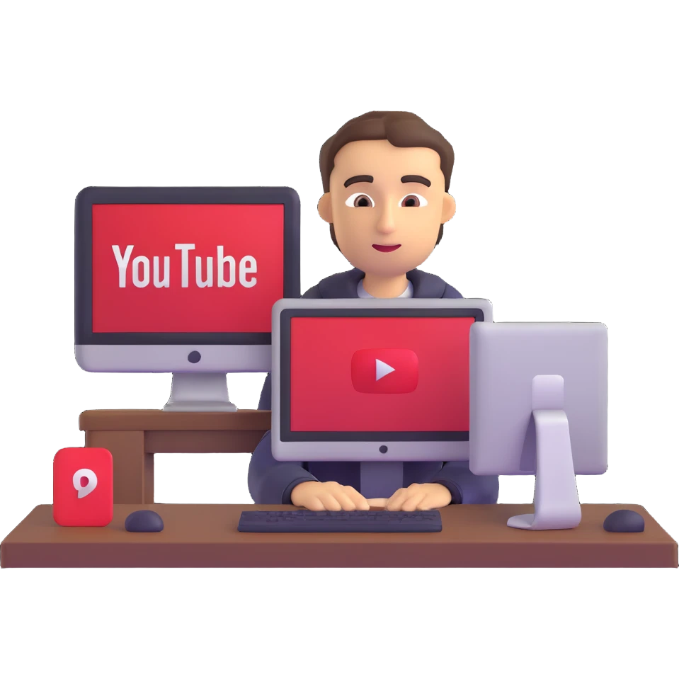 Jawed Karim at a computer, YouTube logo on screen emoji