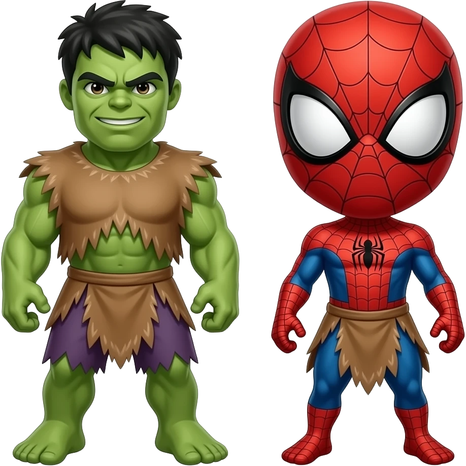 a SPIDERMAN  AND HULK RED   wearing ancient animal skin cloth, half body, icon, yellow skin emoji