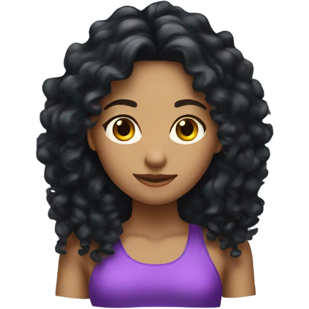 Woman long black curly hair , gym pose emoji
