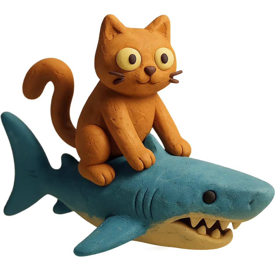 cat riding a shark emoji
