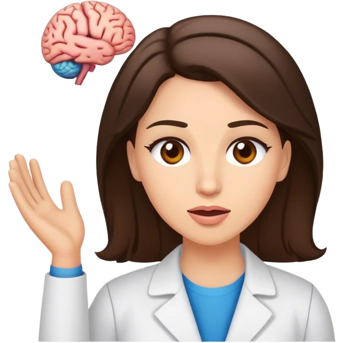 brunette counselor talking about brain emoji
