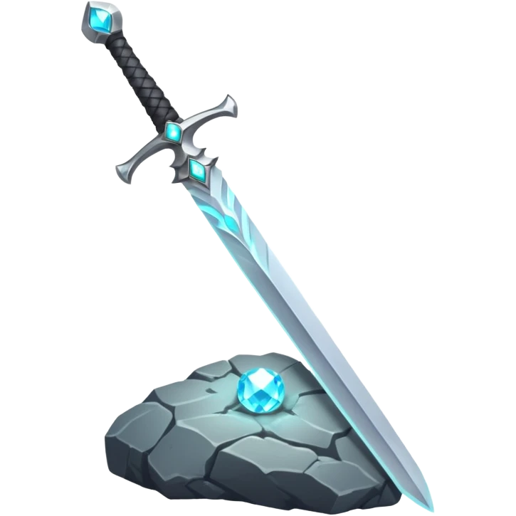 Shining silver sword with jeweled hilt, stuck in a stone, glowing aura.  emoji